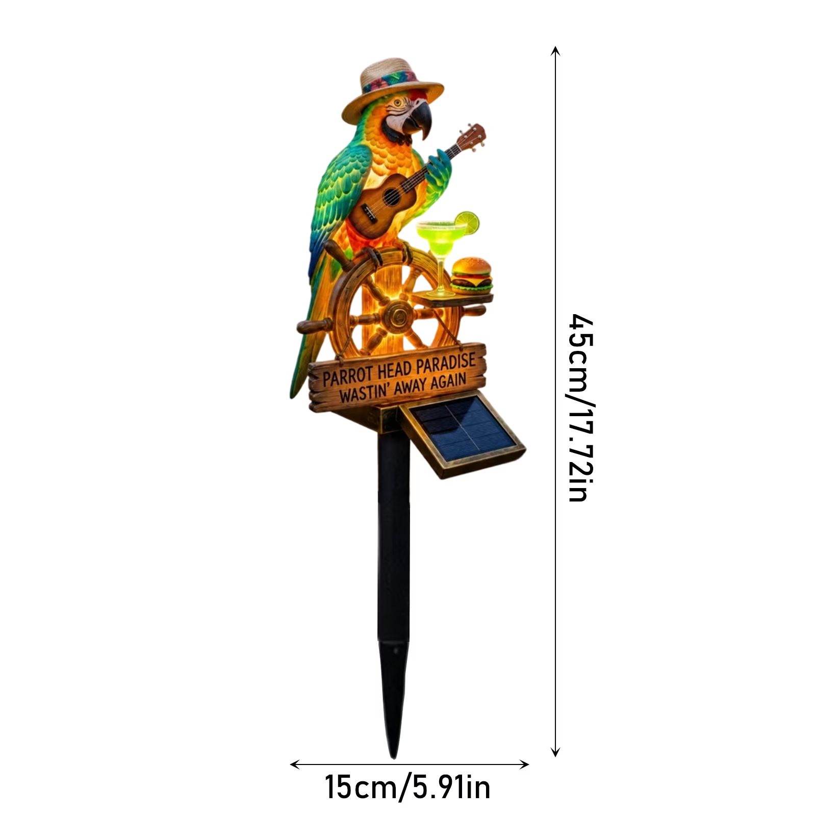 🦜 🌴Tropical Parrot Ship Wheel Solar Garden Stake Light | Island Beach Themed Outdoor Landscape Lamp
