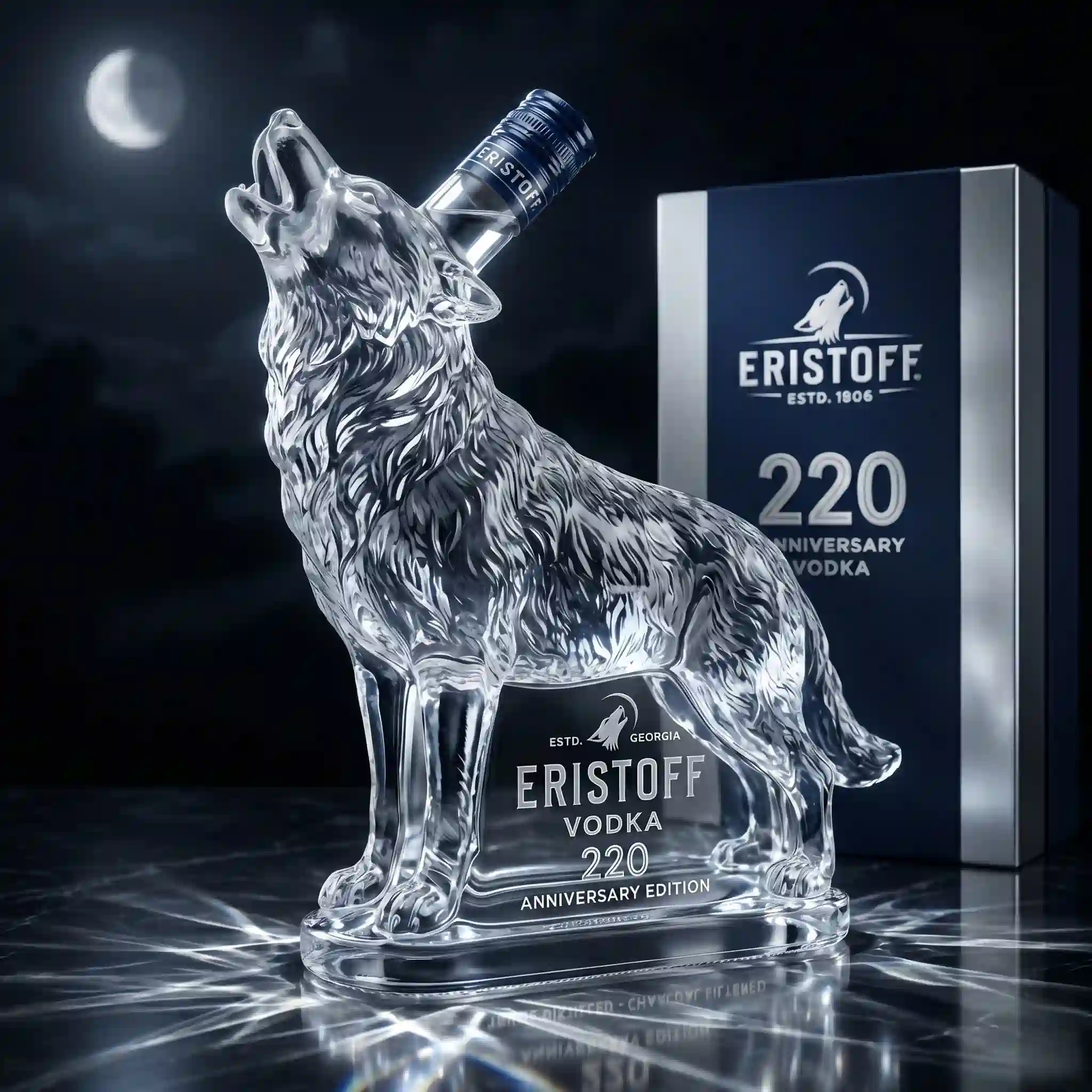 Eristoff Vodka Wolf 220 Anniversary Whiskey Bottle