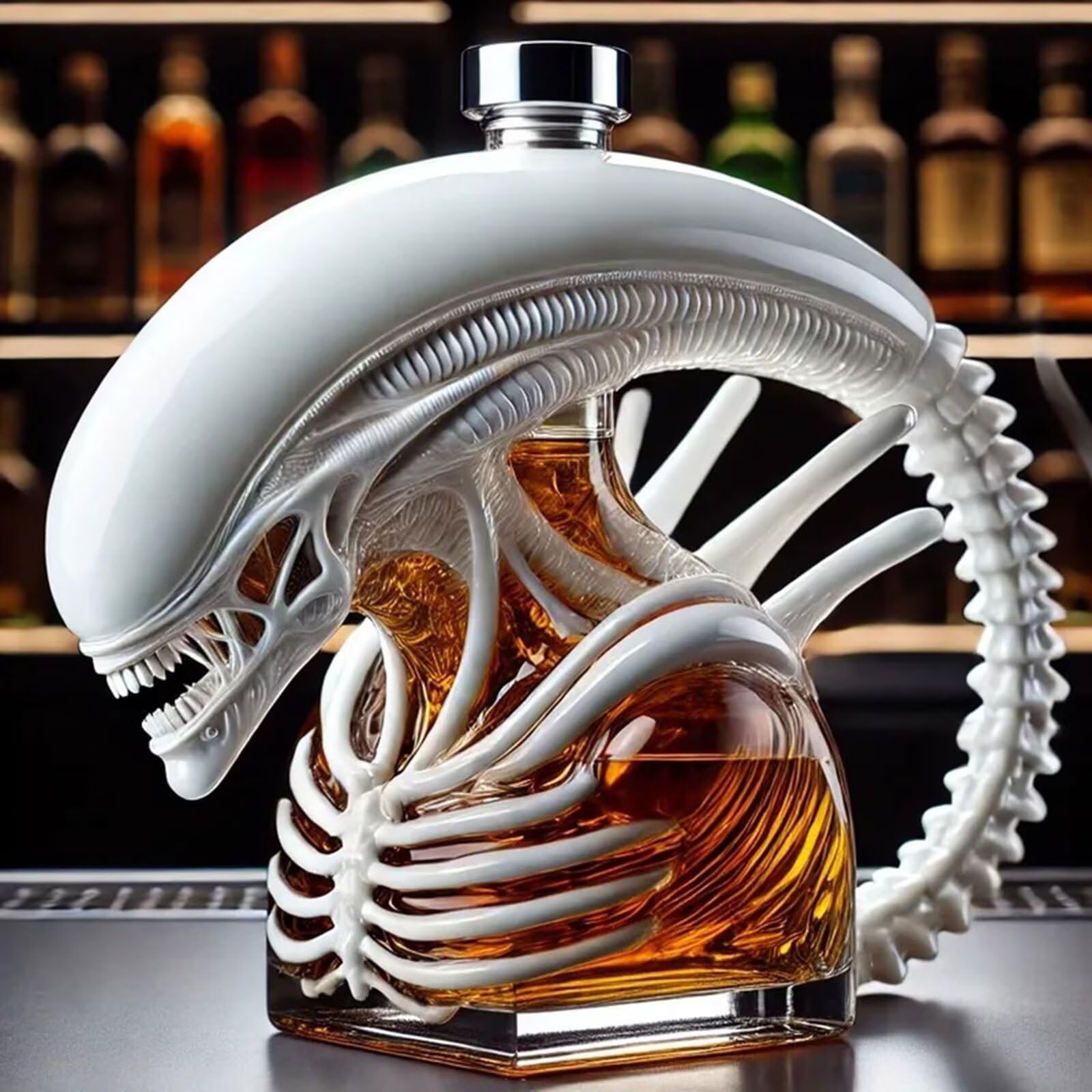 👽 Alien Shaped Decanter - Glass Art Sculpture Bottle for Sci-Fi & Whiskey Lovers