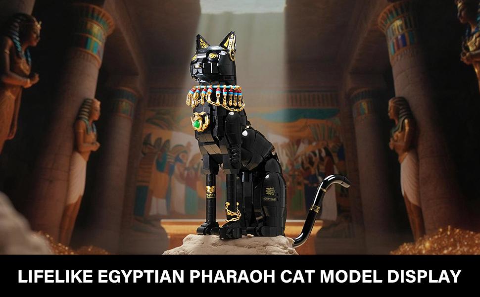 Egyptian Pharaoh Cat Building Set - Animal Black Cat Building Blocks Toy for Adults DIY Crafts Project Egyptian Cat Model for Home Office Decor, Gift for Women Teens Kids Ages 10+ (1274PCS)