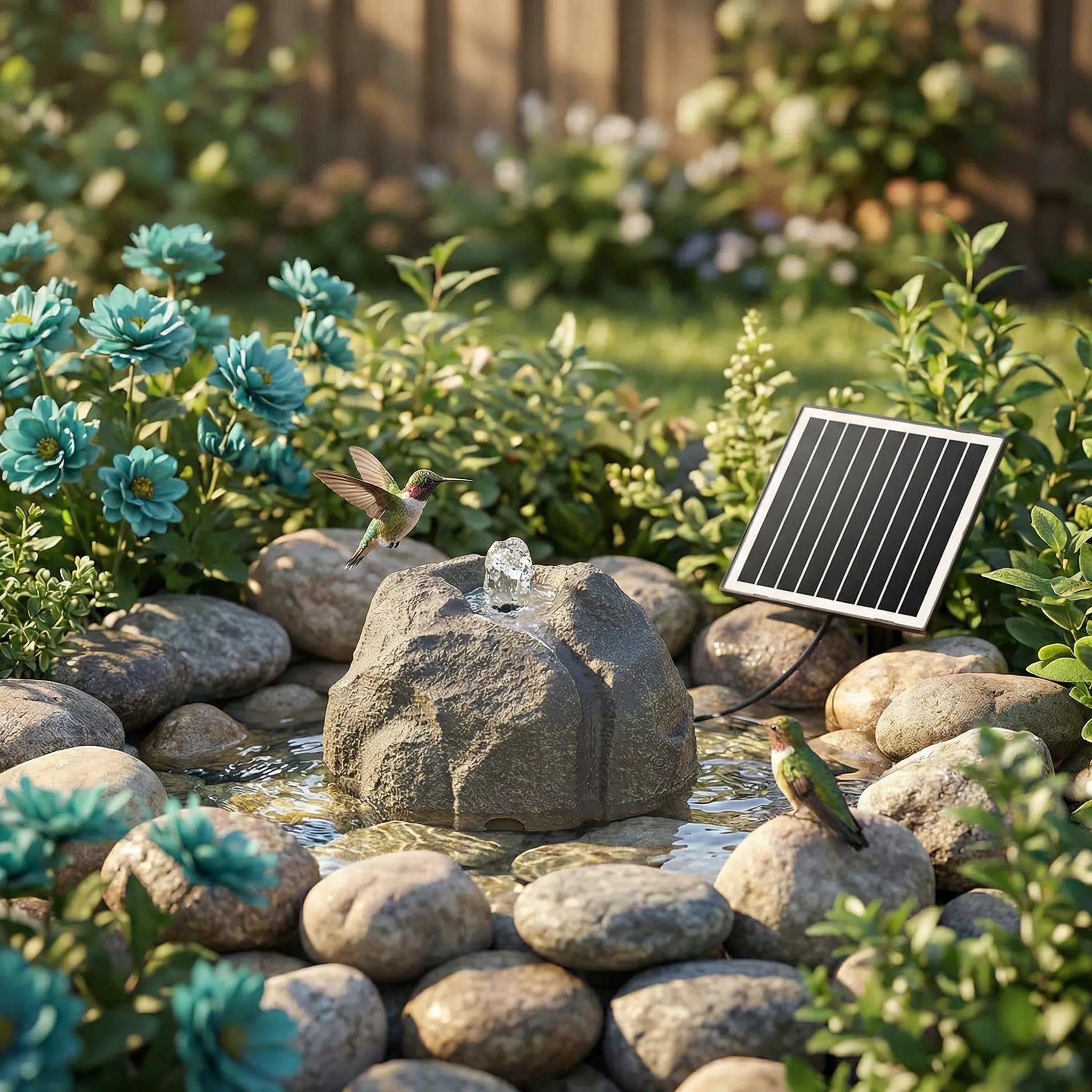 Realistic Granite Rock Solar Bird Bath Fountain - No-Cords Stone Decor