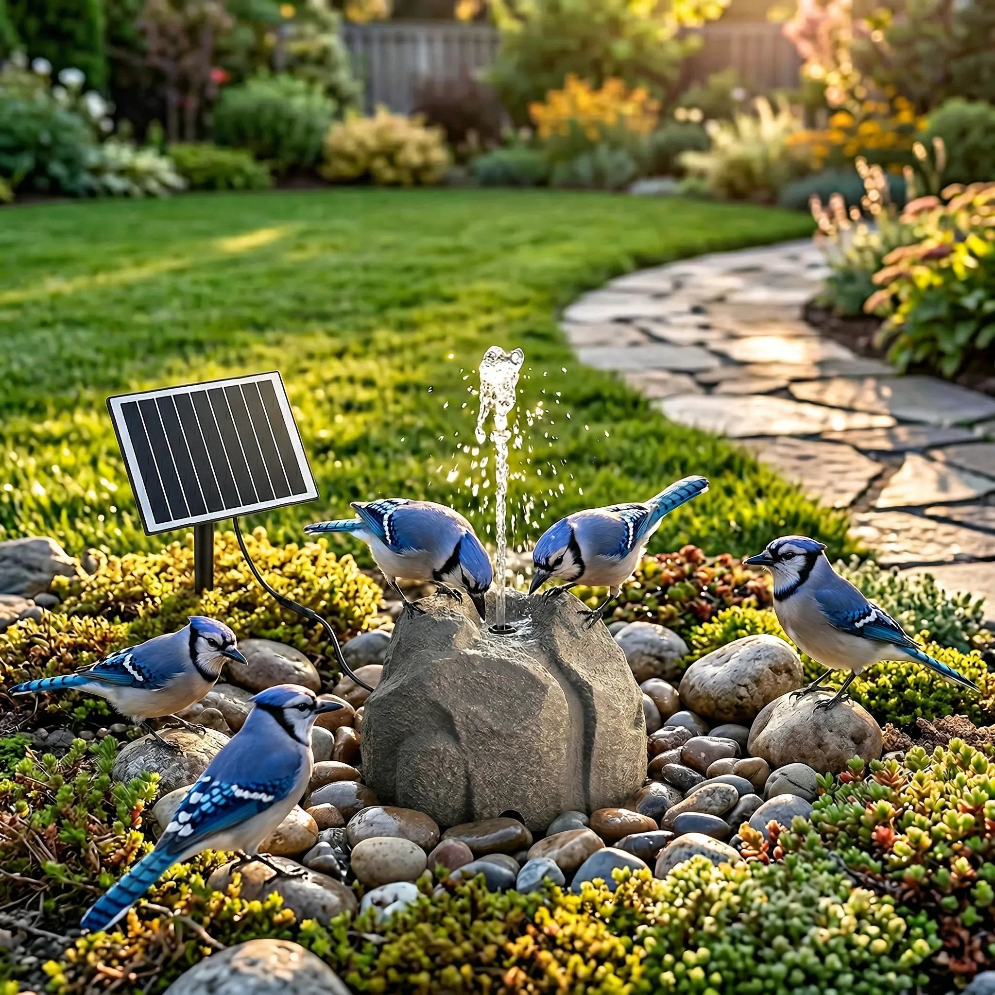 Realistic Granite Rock Solar Bird Bath Fountain - No-Cords Stone Decor