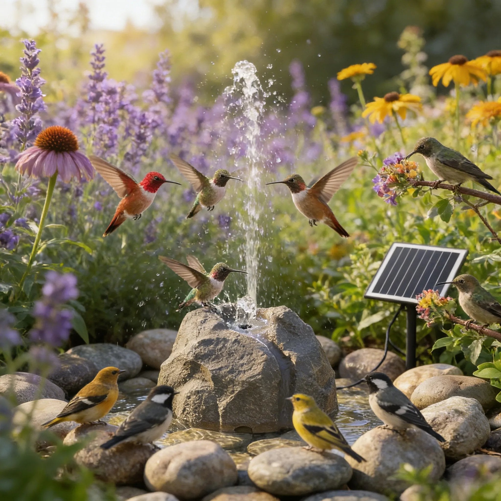 Realistic Granite Rock Solar Bird Bath Fountain - No-Cords Stone Decor