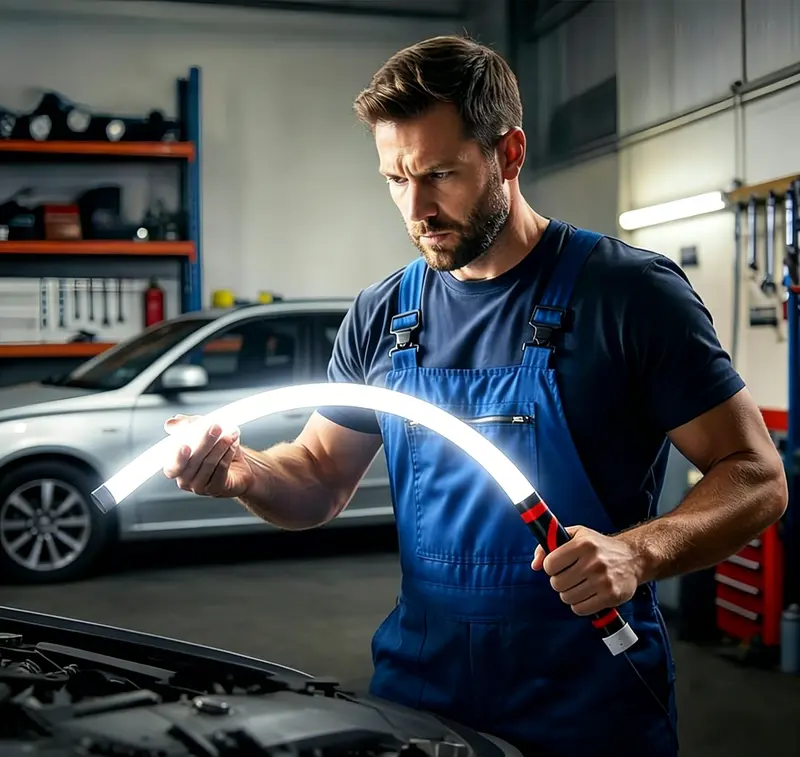 🛠Flexible COB LED Work Light, Rechargeable Bendable Inspection Flashlight for Auto Repair