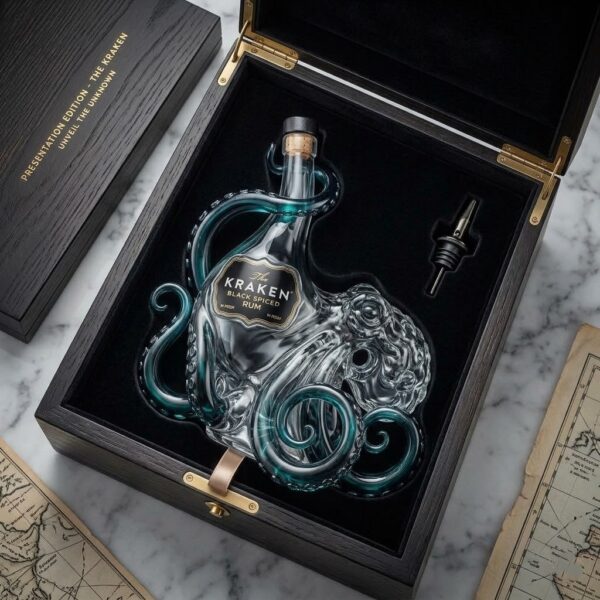 Kraken Black Spiced Rum Limited Edition Octopus Design Collectible Whiskey Bottle