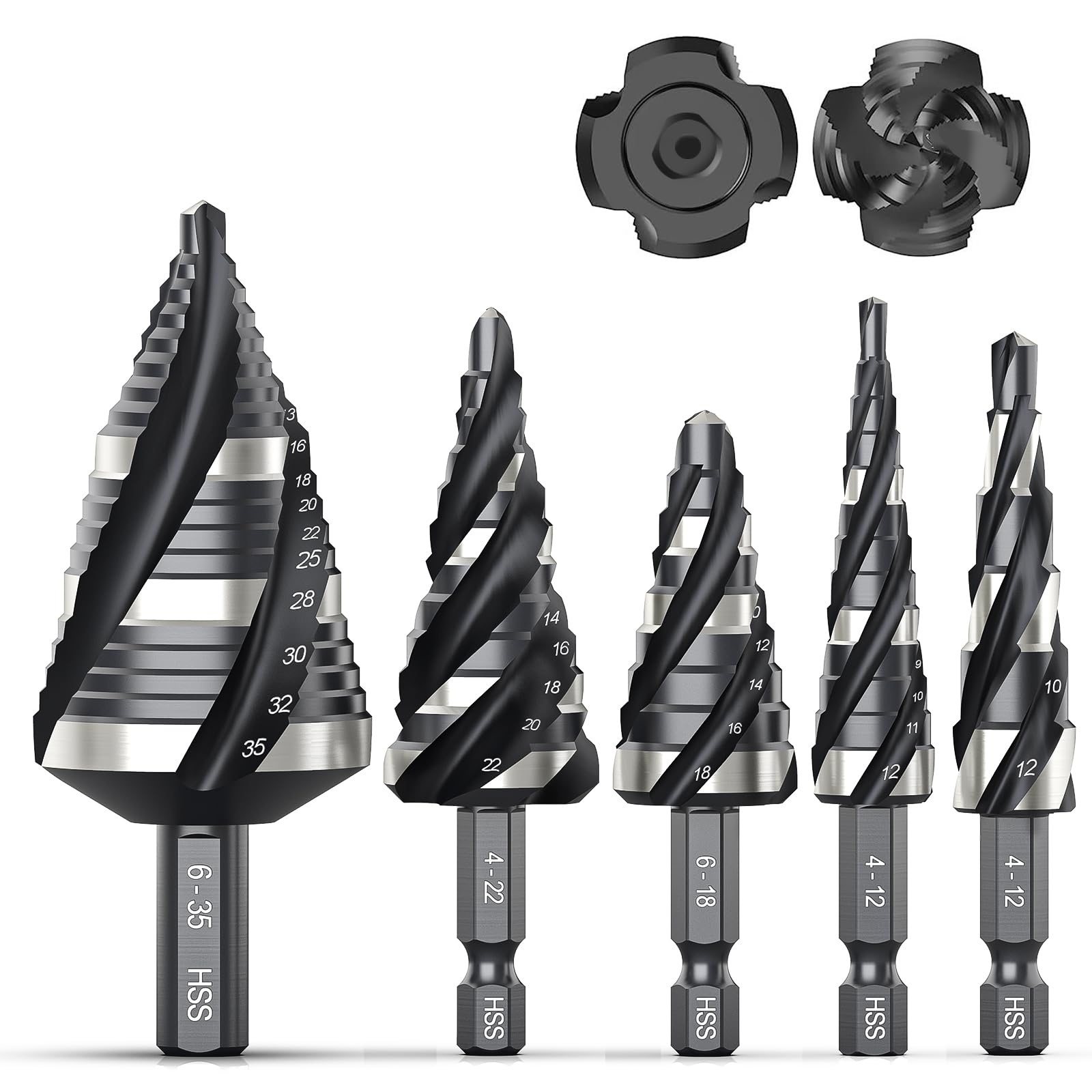 Coocoe Spiral Flute HSS Step Drill Bit Set