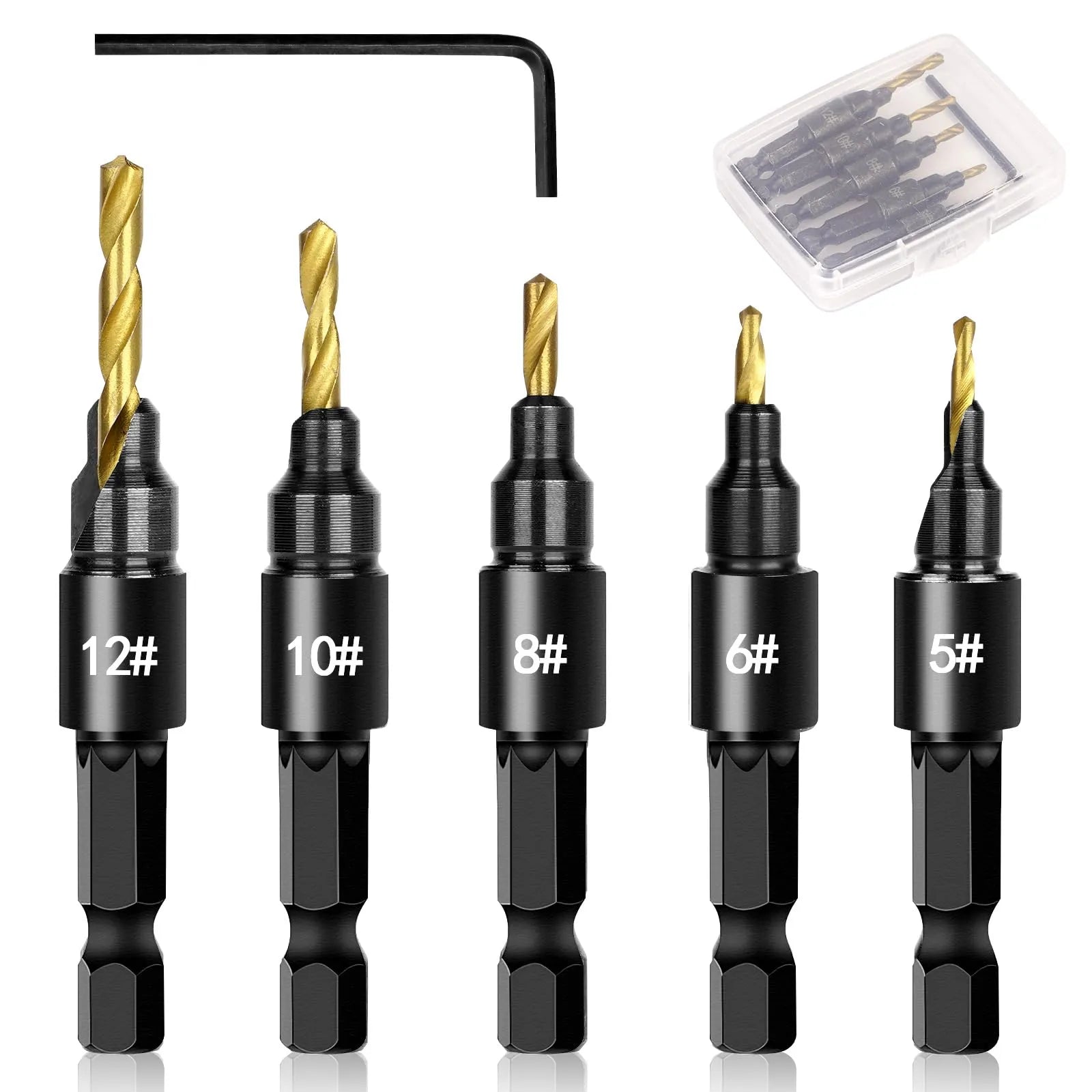 Coocoe Adjustable Wood Countersink Drill Bit Set