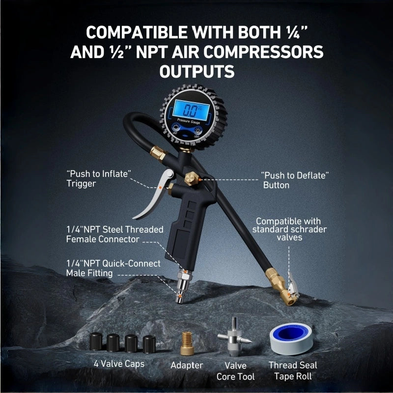 Coocoe Heavy-Duty Tire Pressure Gauge with Quick Connect Coupler