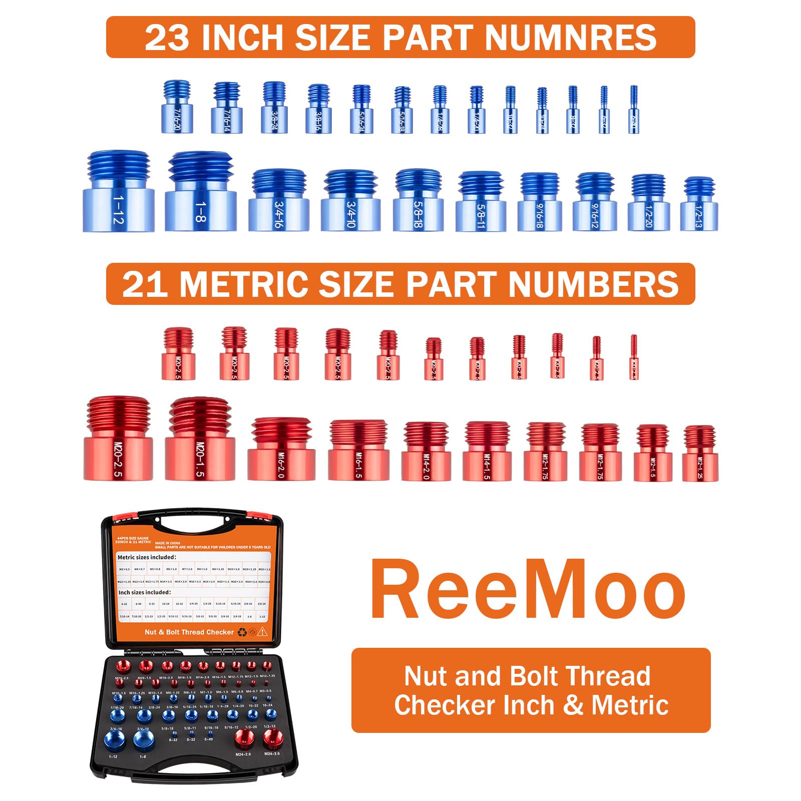 Coocoe 44PCS Nut and Bolt Thread Checker
