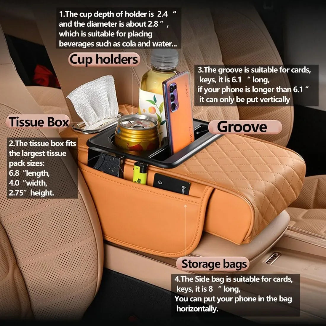 Coocoe 5-in-1 Multi-Function Car Organizer Armrest Cushion