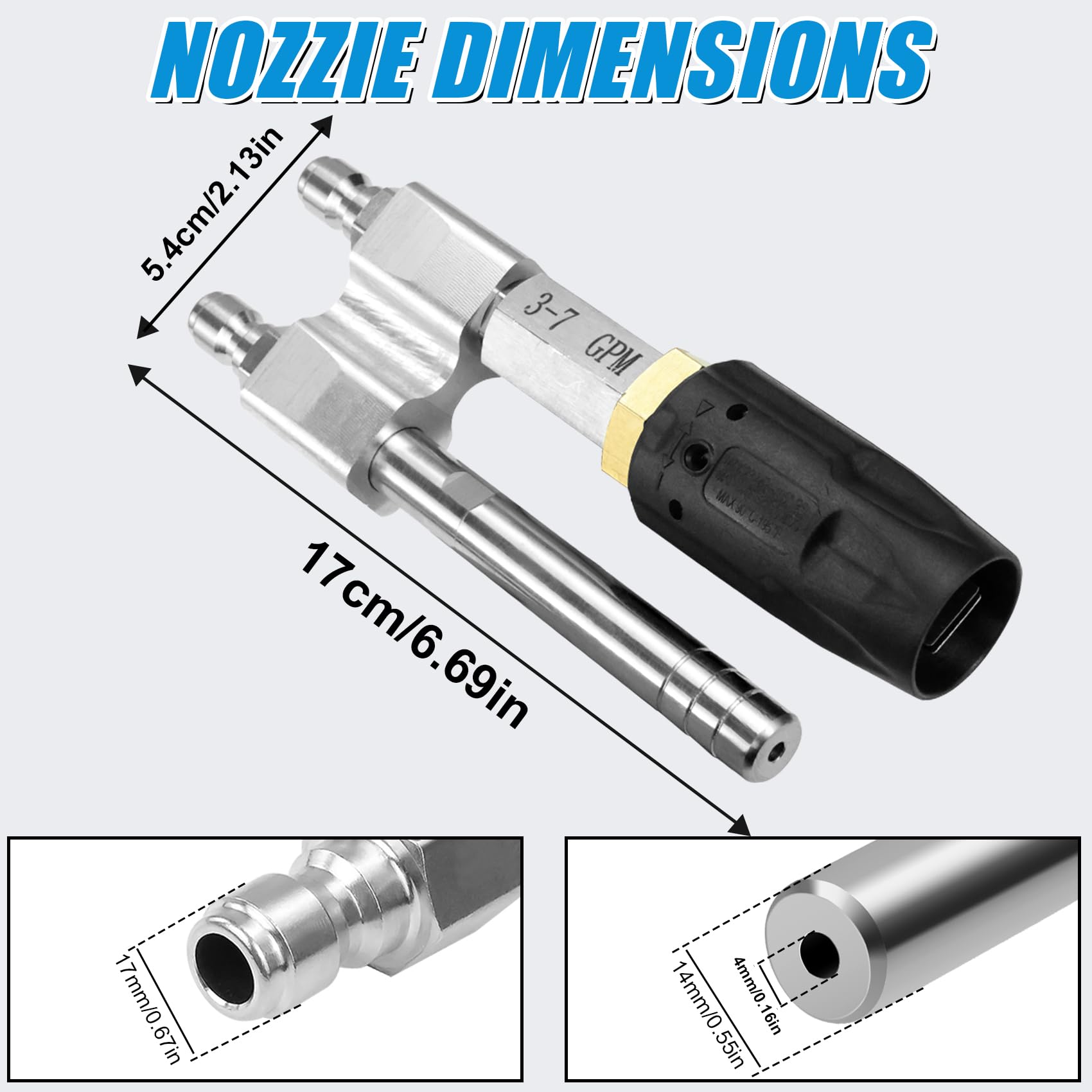 Coocoe M5 Twist Pressure Washer Nozzle Adjustable 3-7 GPM with 1/4" Quick Connect