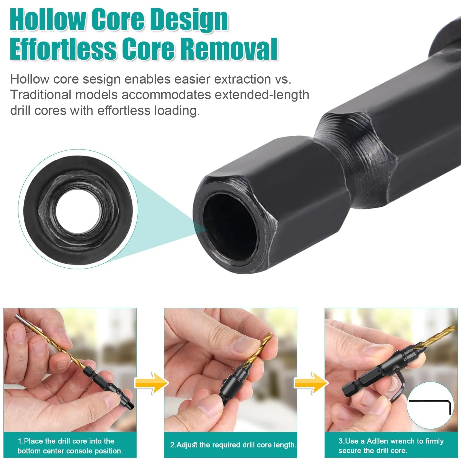 Coocoe Adjustable Wood Countersink Drill Bit Set