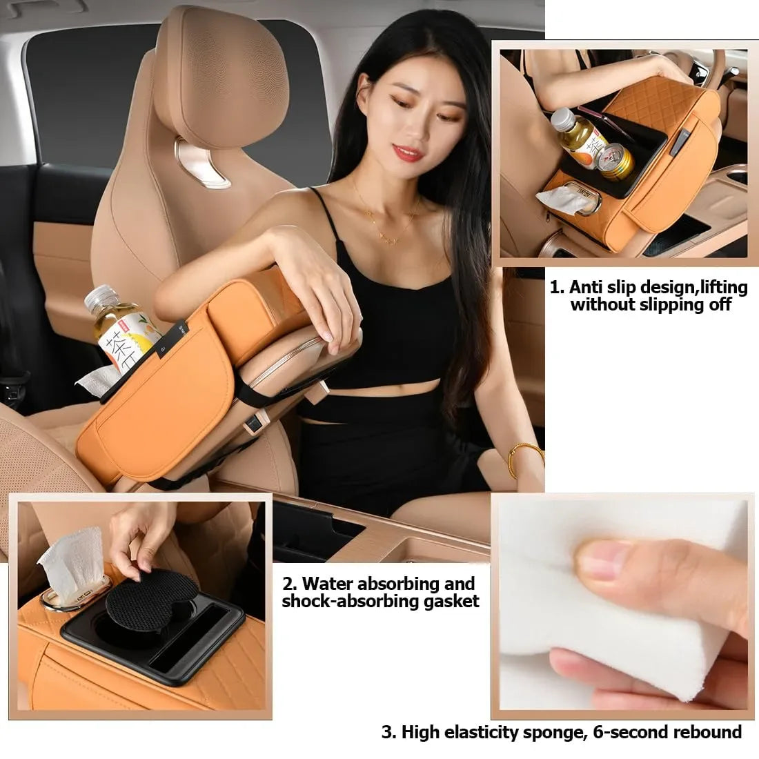 Coocoe 5-in-1 Multi-Function Car Organizer Armrest Cushion