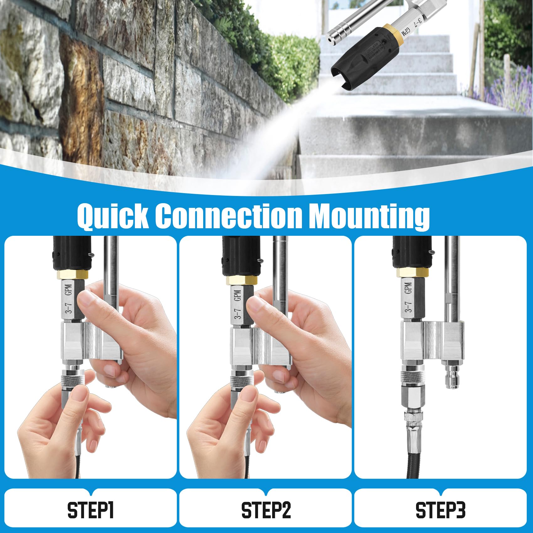 Coocoe M5 Twist Pressure Washer Nozzle Adjustable 3-7 GPM with 1/4" Quick Connect