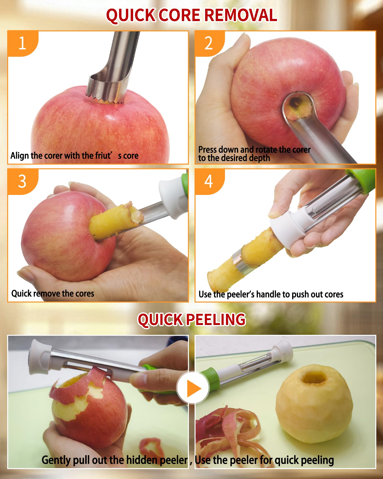 Coocoe 2 in 1 Apple Corer and Peeler Tool