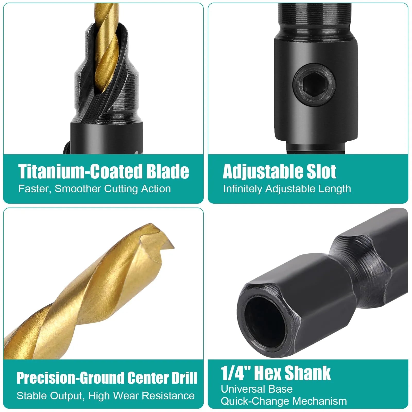 Coocoe Adjustable Wood Countersink Drill Bit Set