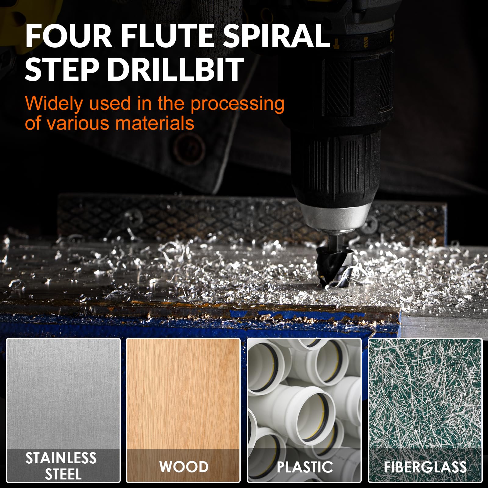 Coocoe Spiral Flute HSS Step Drill Bit Set