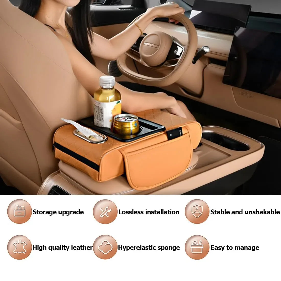 Coocoe 5-in-1 Multi-Function Car Organizer Armrest Cushion