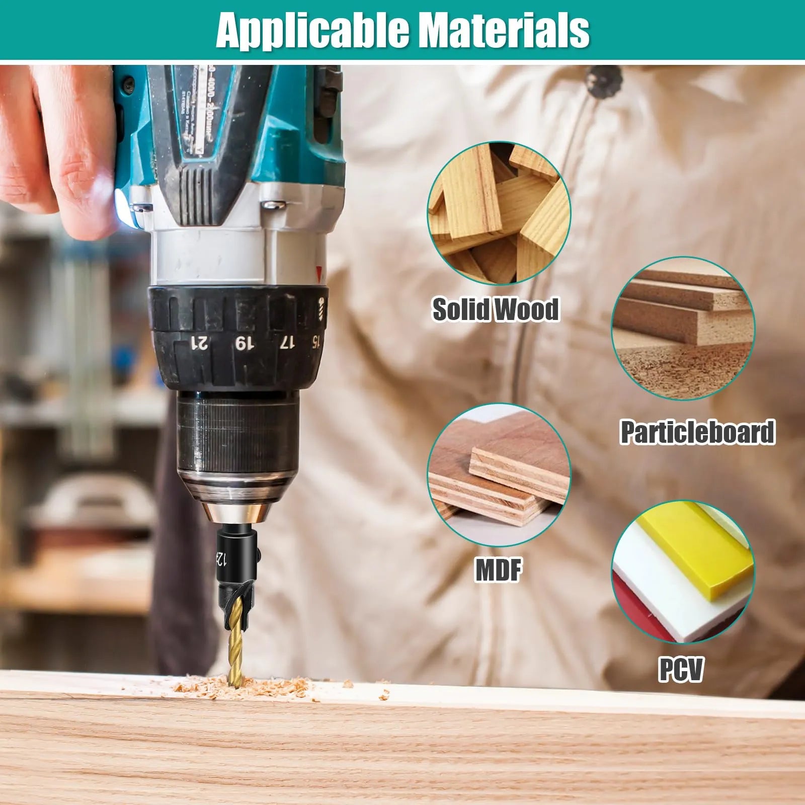 Coocoe Adjustable Wood Countersink Drill Bit Set