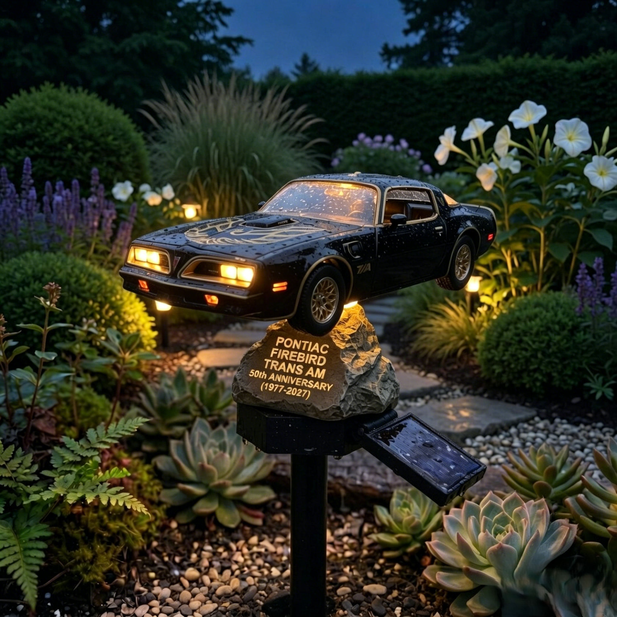 🏁 Pontiac Firebird Trans Am 50th Anniversary Solar Garden Stake Light | Classic Muscle Car Outdoor Landscape Lamp