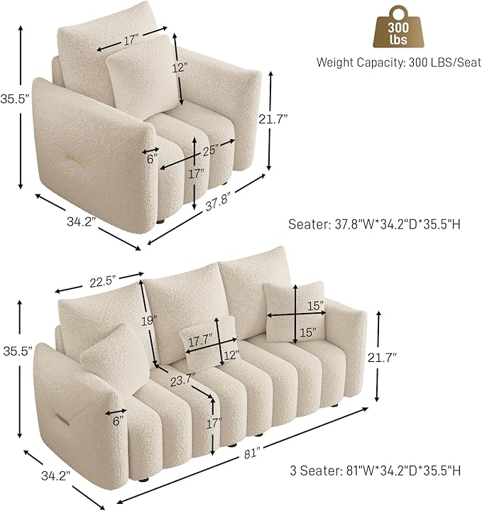 2 Piece  Cloud Sofa Couch Set