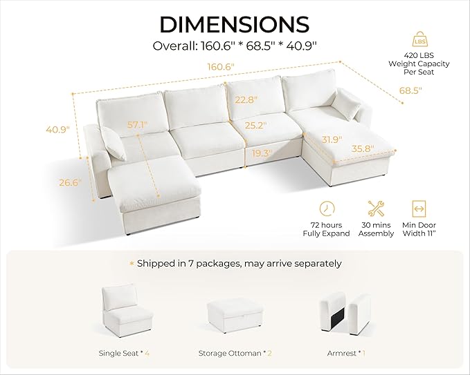 Oversized Modular Sofa Comfy Cloud Couch with Storage