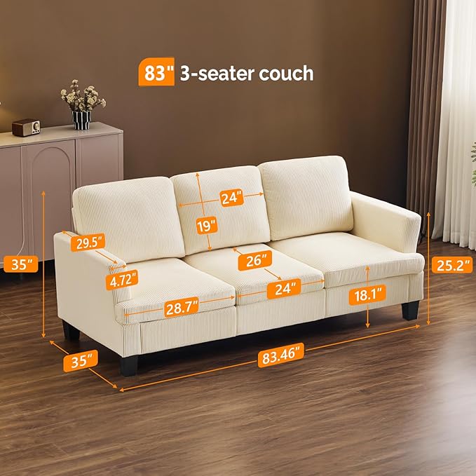 Beige 83" Sofa Couches for Living Room