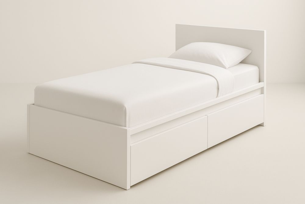 Letto singolo in MDF con cassetti contenitore Bianco 200x90x40 cm
