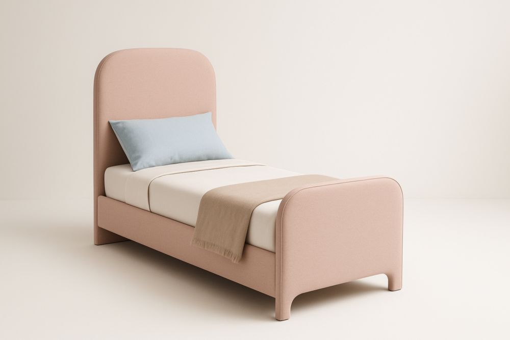 Letto Singolo Curvo in Tessuto Rosa 200x100x110 cm