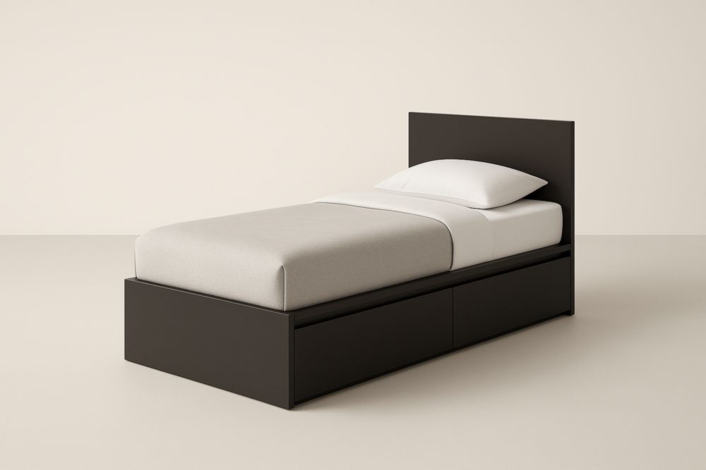 Letto Singolo in MDF con Contenitore Nero 200x90x40 cm