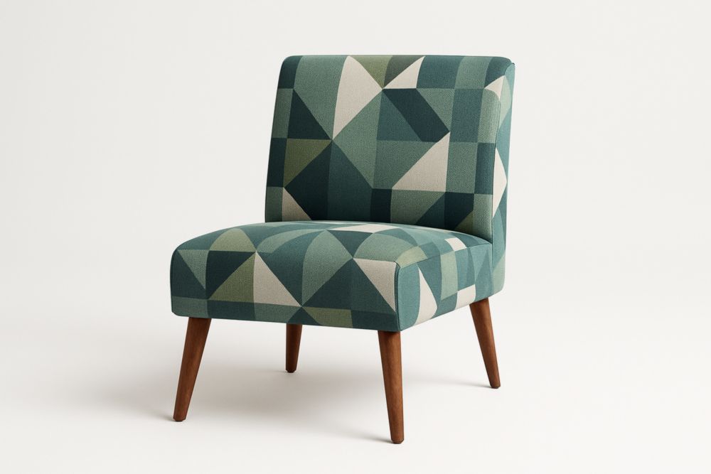 Sedia lounge in tessuto geometrico con gambe in legno