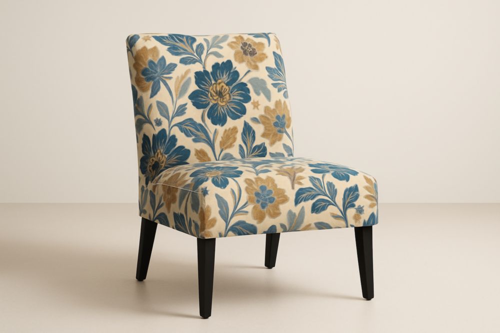 Sedia lounge in poliestere floreale con gambe in legno