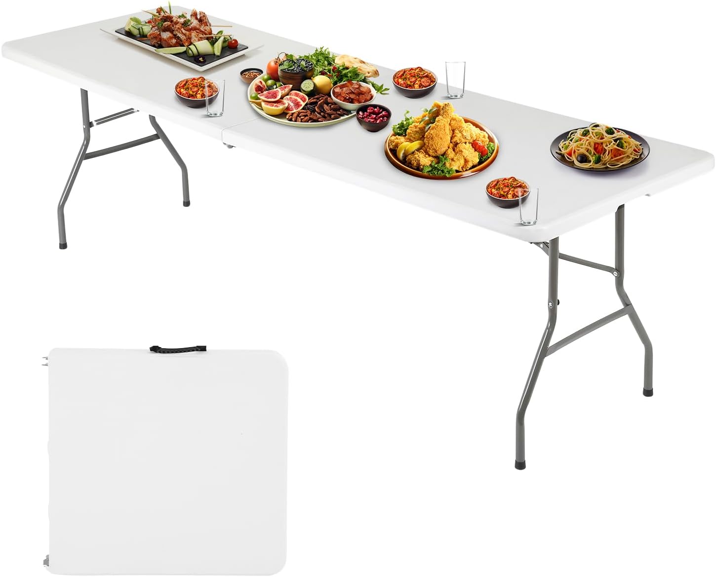 Portable Fold-in-Half Plastic Picnic Party Table with Carrying Handle