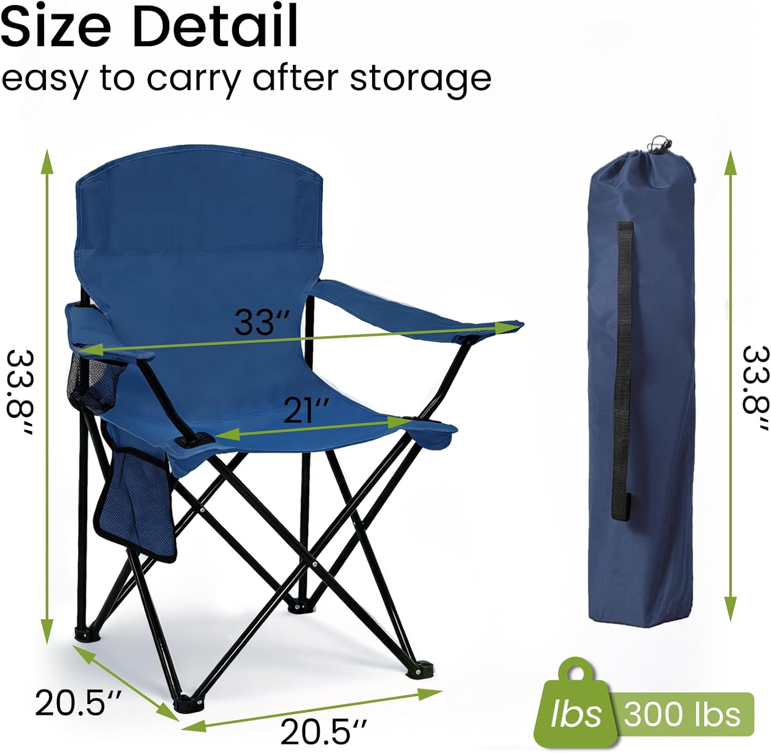 2 Pack Folding Camping Chair with Cup Holder & Side Storage Bag