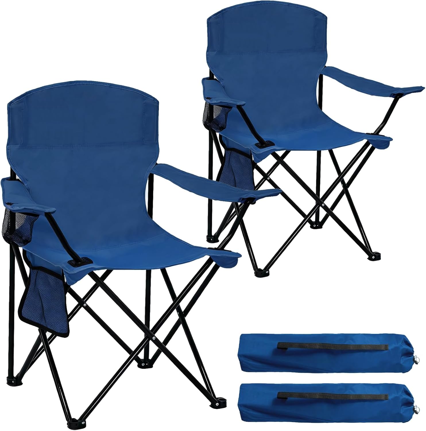 2 Pack Folding Camping Chair with Cup Holder & Side Storage Bag