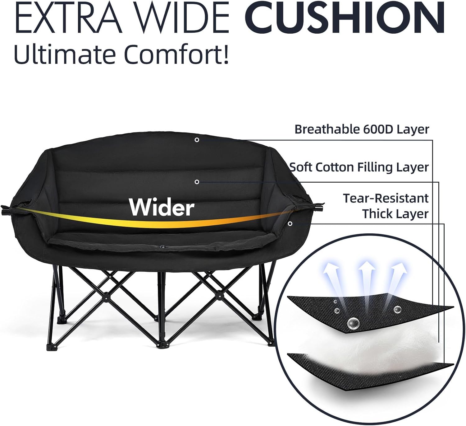 Double Camping Chair Padded Loveseat Chair for 2 Person 