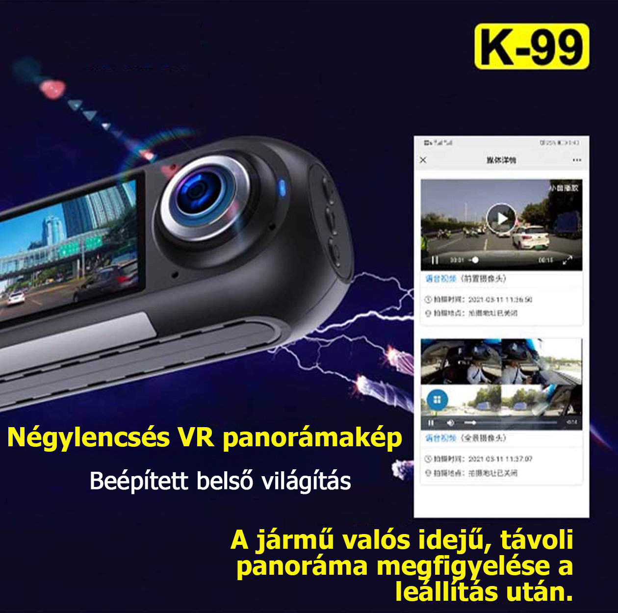 720°-os panoráma autós kamera 4K Sentinel 360°-os panoráma jármű belső és külső parkolásfigyeléssel 24 órás távirányítású mobiltelefon 2025 új modell