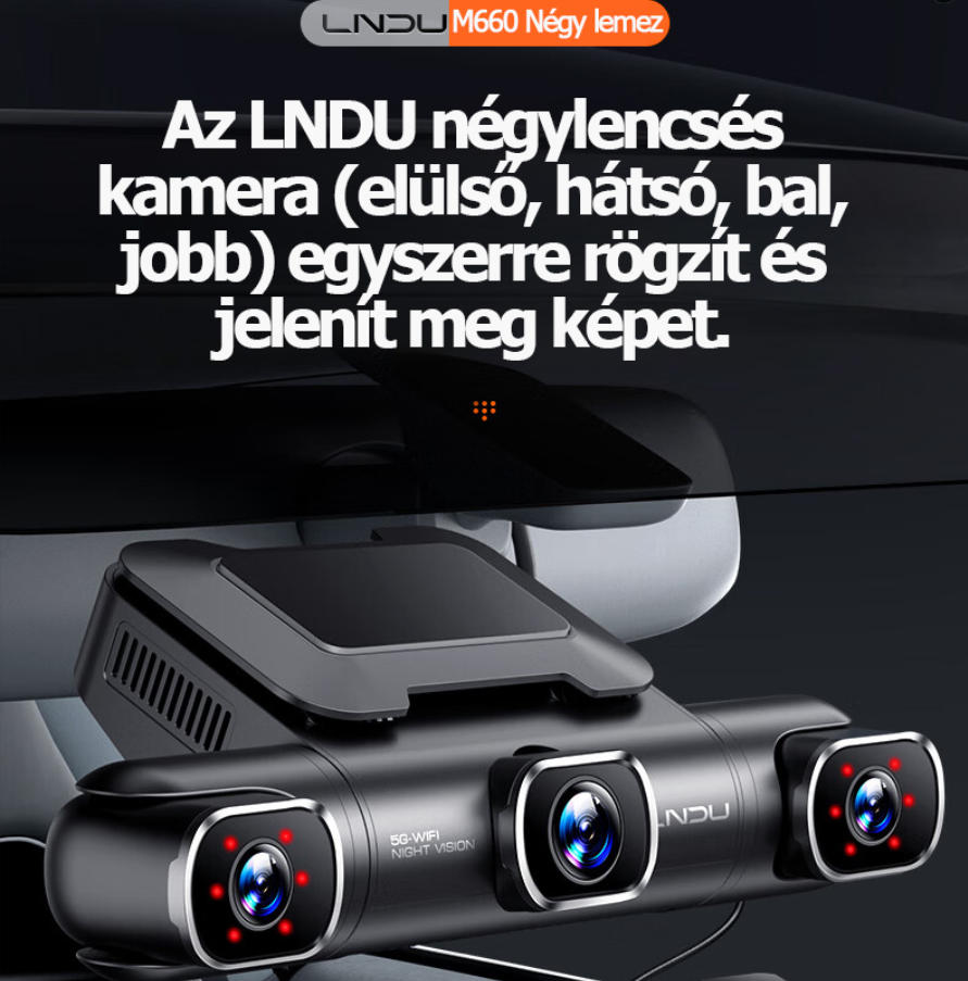 Lingdu M660 autós kamera első és hátsó négyobjektívvel, 4K ultra nagy felbontás, 360 fokos panoráma HD nézet, holtterek nélkül, parkolásfigyelés, 2025-ös új modell, kábelezést nem igényel.