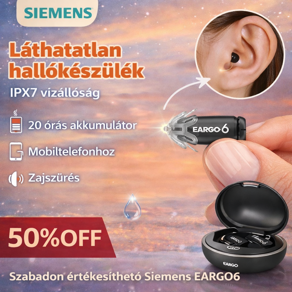 Siemens EARGO OTC hallókészülék: láthatatlan, újratölthető, rugalmas CIC, FDA által jóváhagyva.