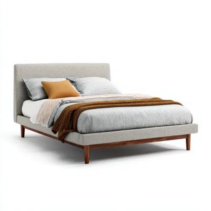 Cama matrimonial tapizada 210x160x110 cm - gris claro-nogal - diseño moderno - para dormitorio-Cottamypad