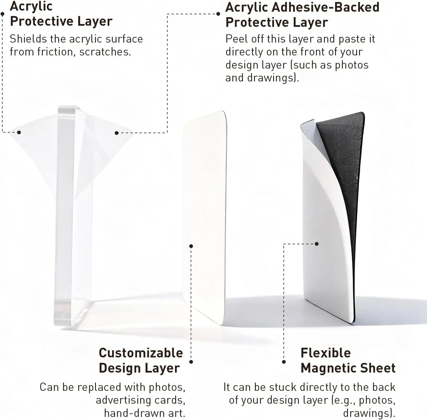 🎞✂10 Pack 2"x2" Clear Acrylic DIY Fridge Magnets Set with Adhesive Backing – Square Magnetic Photo Frames💕