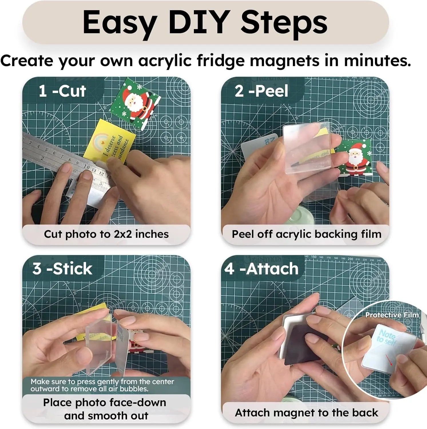 🎞✂10 Pack 2"x2" Clear Acrylic DIY Fridge Magnets Set with Adhesive Backing – Square Magnetic Photo Frames💕