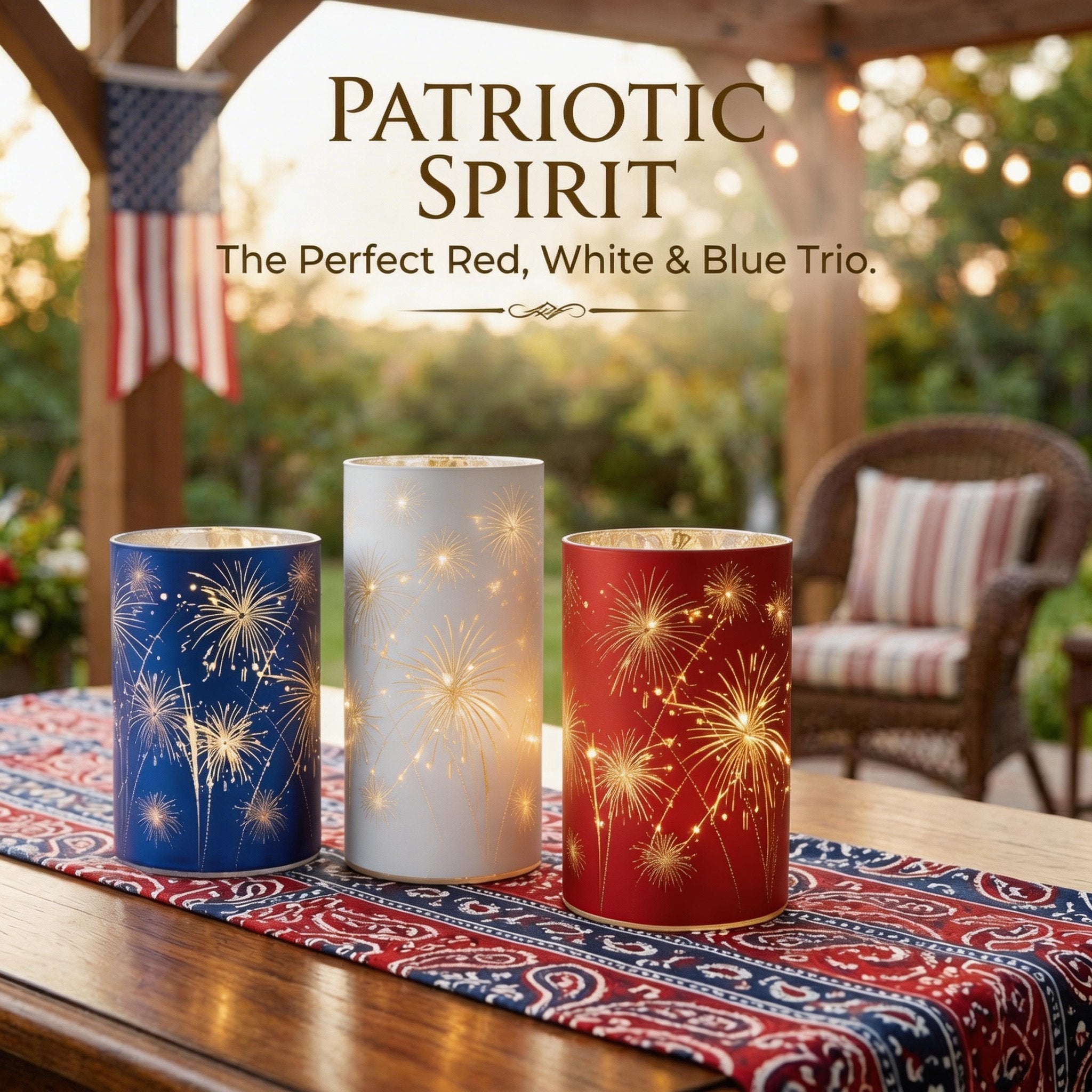 Celebration Firework Lanterns – Premium Patriotic Red, White & Blue Trio
