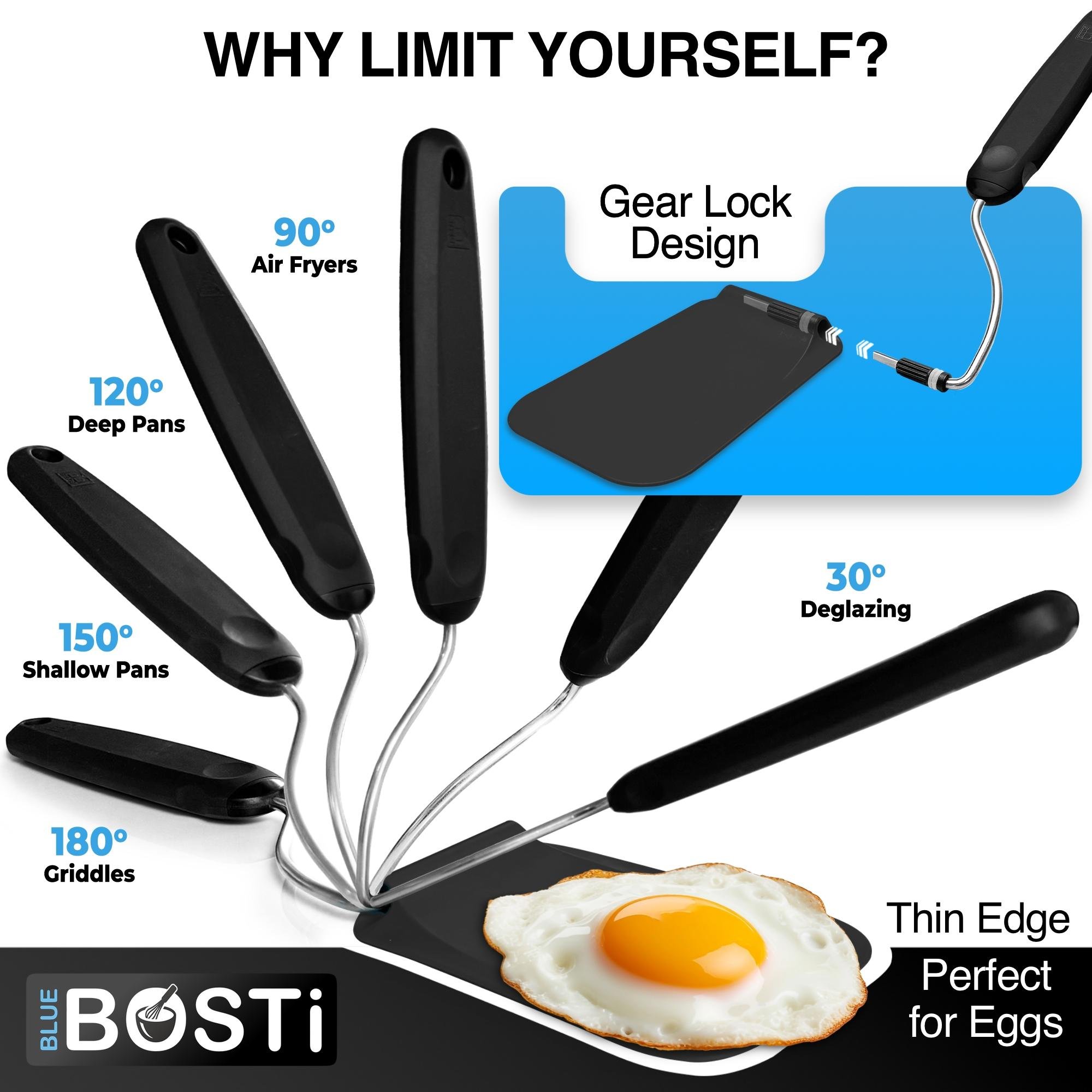 Adaptchula™ - Spatula with adjustable angles, a must have kitchen gadget!  Kitchen accessories should serve a purpose!  Perfect for Air Fryers, griddles and everything in-between! Includes 2 Spatula heads made from PPSU - BPA/BPS and PFAS free.  Non-Toxic