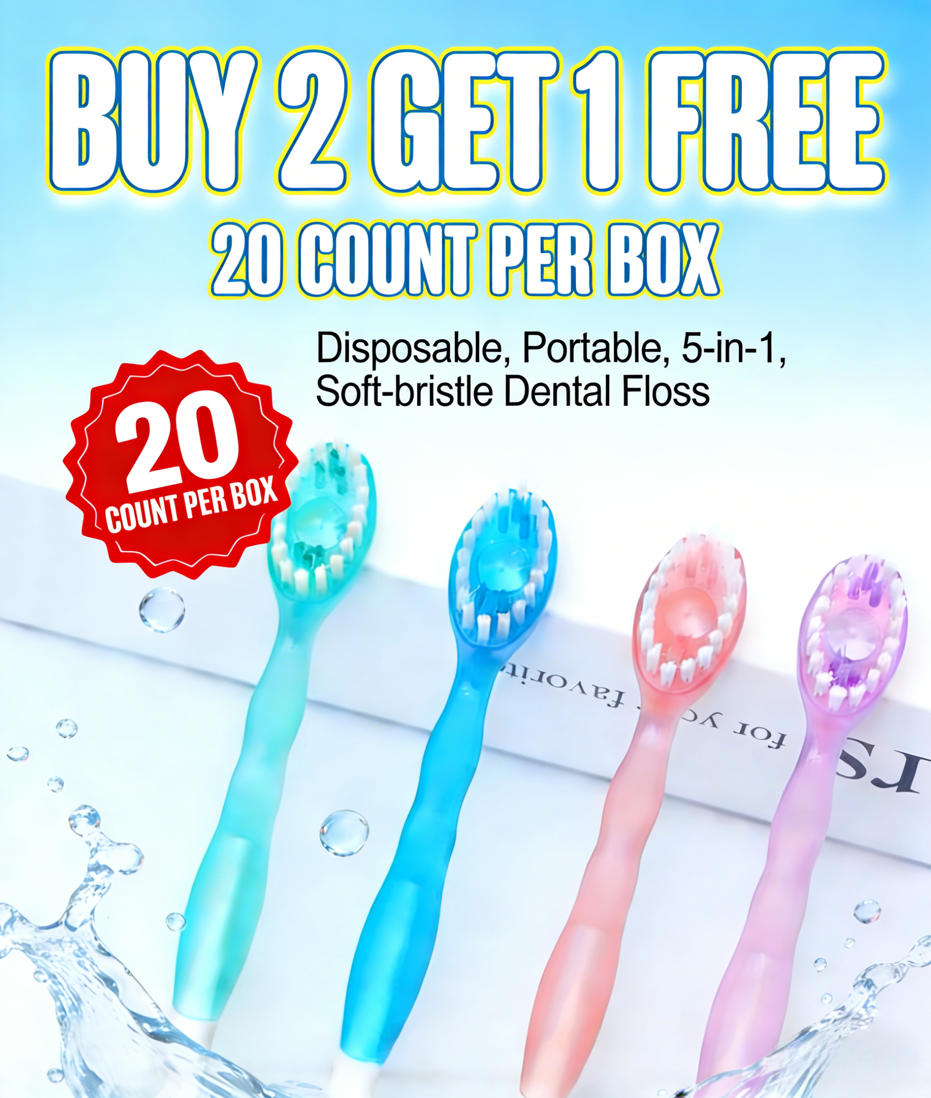 🚨（Buy 2, get 1 free）🚨Individually Packaged Bubble Toothbrush: Disposable, Portable, 5-in-1, Soft-Bristle Dental Floss