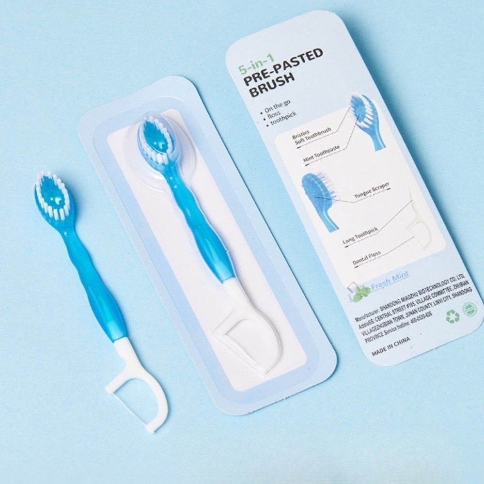 Individually Packaged Bubble Toothbrush: Disposable, Portable, 5-in-1, Soft-Bristle Dental Floss