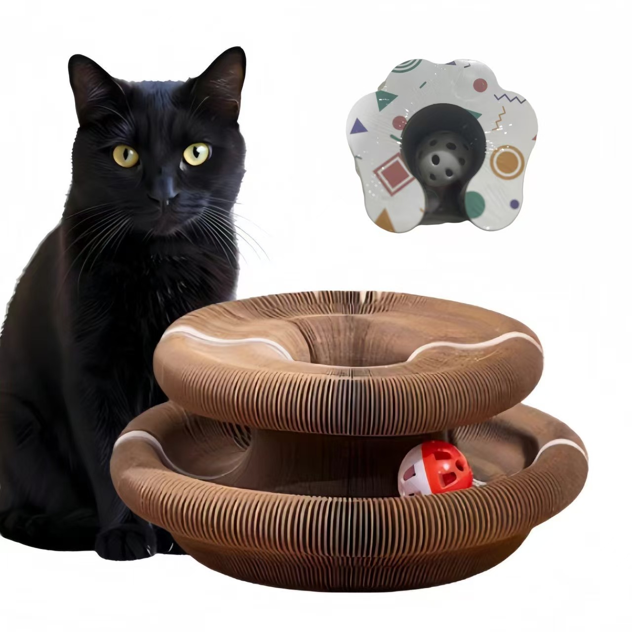  3-in-1 Cat Toy, Scratcher & Ball Track 