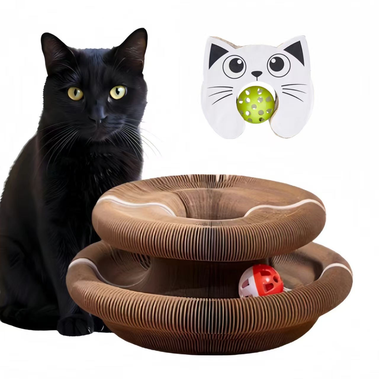  3-in-1 Cat Toy, Scratcher & Ball Track   Collapsible design = easy storage & portable play.😻🐱✨