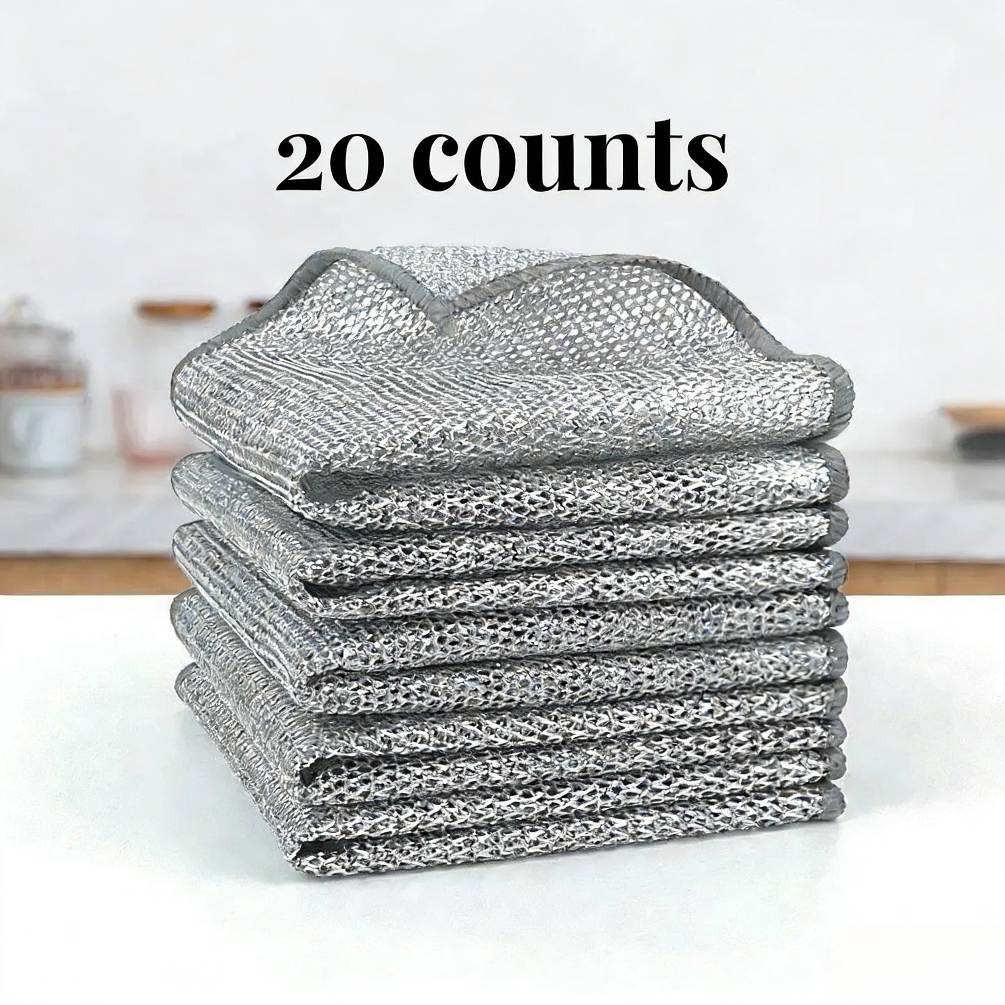 10 Counts Dishwashing Rags，Multipurpose Non-Scratch Wire Dishcloths for Wet and Dry Use, Reusable Wire Cleaning Cloths for Kitchen, Sinks, and Pans Silver Removable, Washable & More