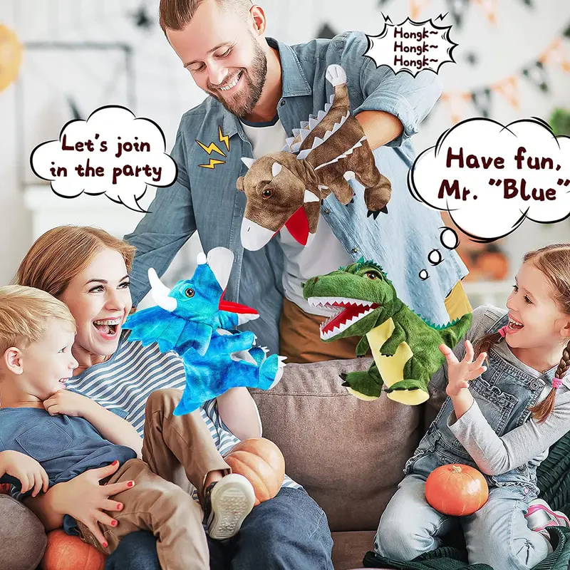 Dinosaur Hand Puppets Interactive Toy 11.8 Inch Plush Stuffed Animals with Open Movable Mouth, Stuffed Animal Puppets Interactive Toy Storytelling Gifts for Birthday,Imaginative Play, Girls, Boys